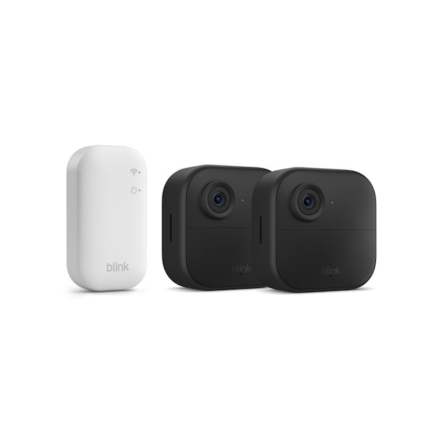 Blink Outdoor 4 camera Wireless HD smart security camera pictured on a white background two cameras with remote