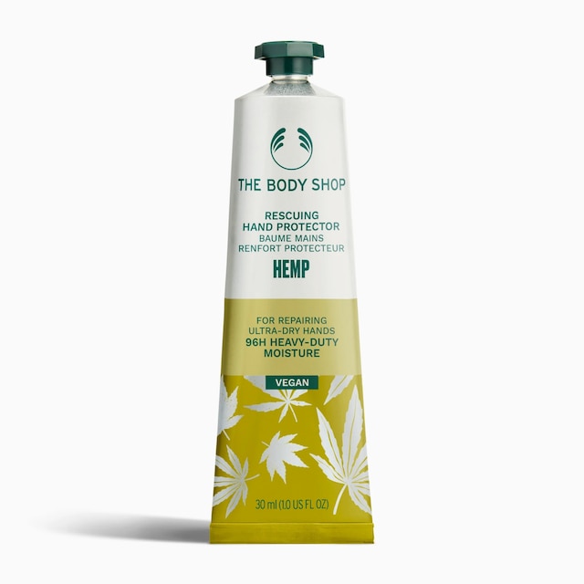 The Body Shop Hemp Hand Protector pictured intense hand cream for dry hands