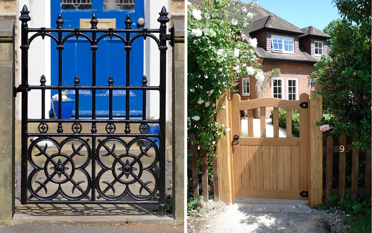 A metal date from Heritage Cast Iron (left), and timber from Oak Leaf Gates (right).