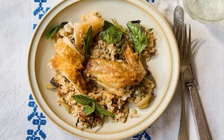 Spatchcock Chicken on basmati rice with herbs
