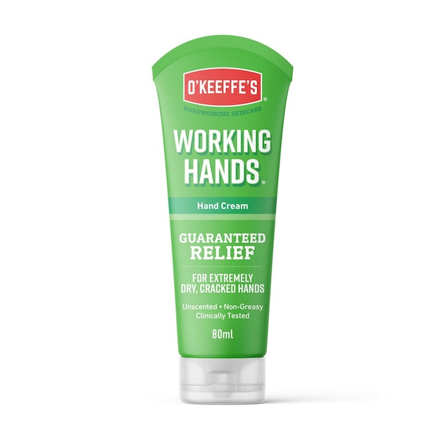 O’Keeffe’s Working Hands green tube pictured on a white background