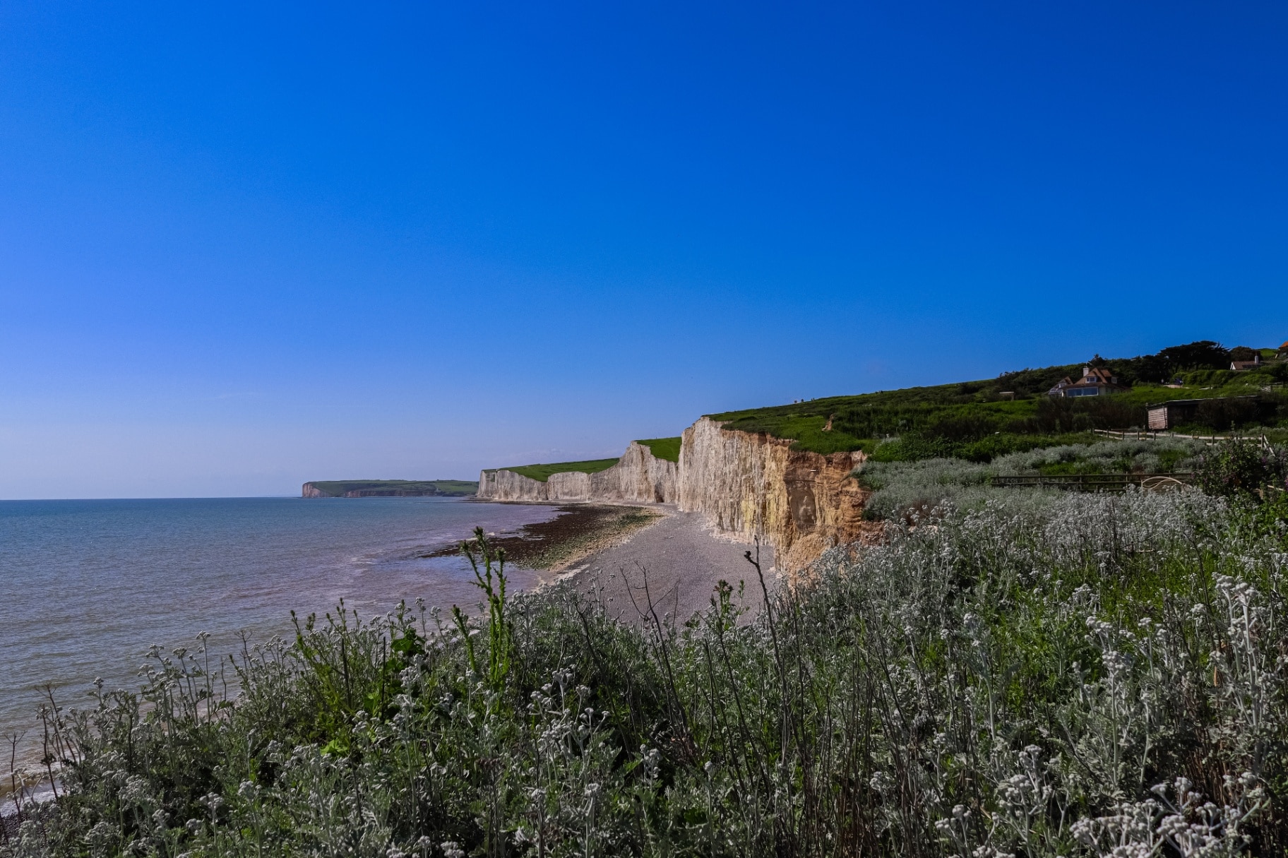 White chalk cliffs of Seven Sisters, a chain of famous cliffs in East Sussex