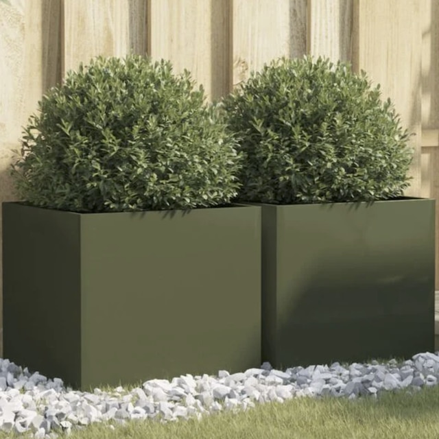 Olive green square planter 