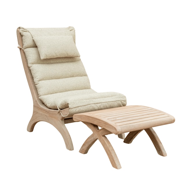 Sachin teak easy chair in natural grey with footrest