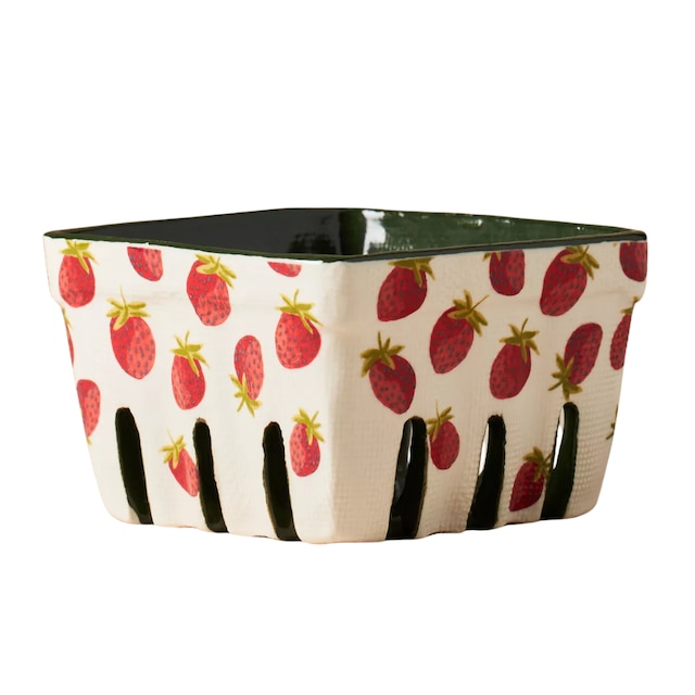 Handpainted stoneware medium berry basket