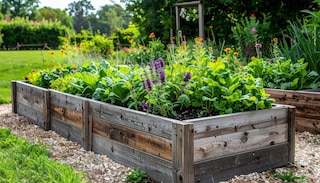 Raised beds full of greenery 