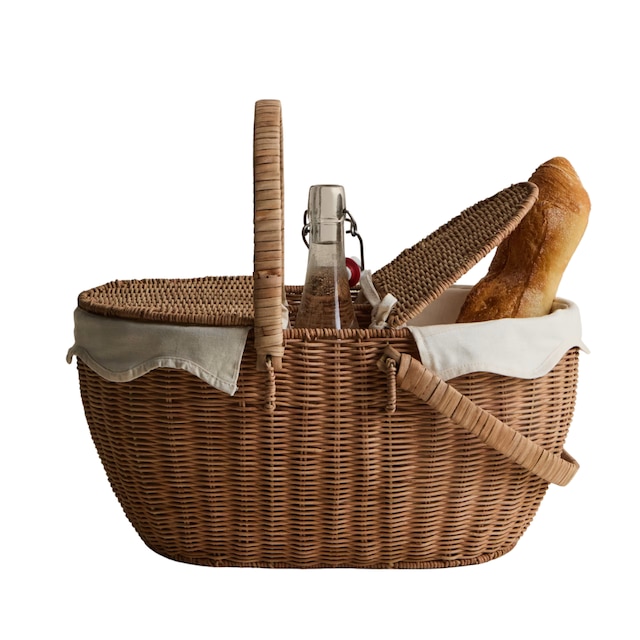 Wicker picnic hamper with wine holder